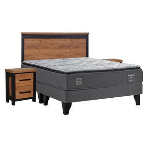 Cama Europea Celta Mediterr&aacute;neo / 2 Plazas / Base Dividida + Set De Maderas + Almohadas + Juego De S&aacute;banas