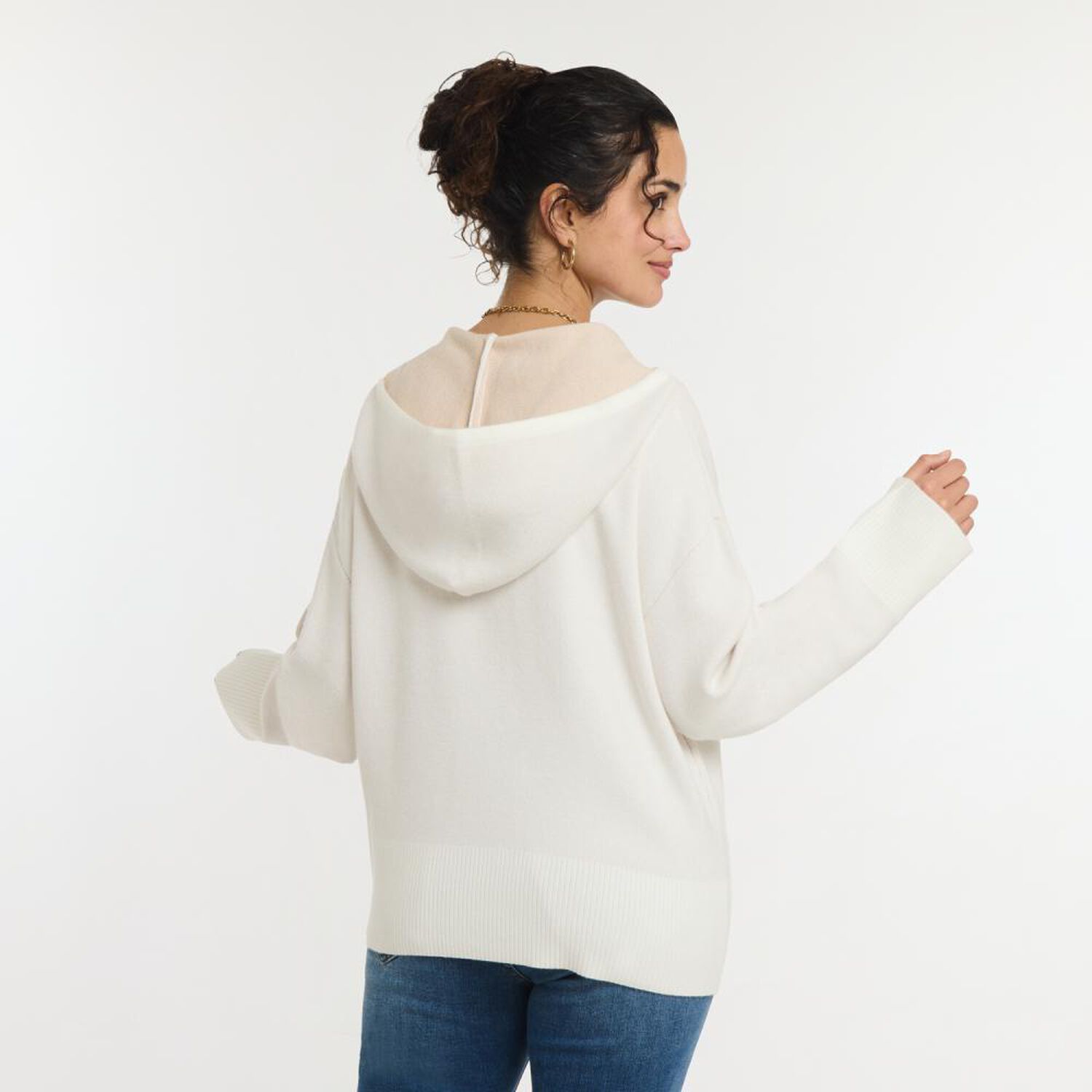 Sweater Jacquard Manga Larga Cuello Redondo Con Capucha Mujer Freedom image number 3.0