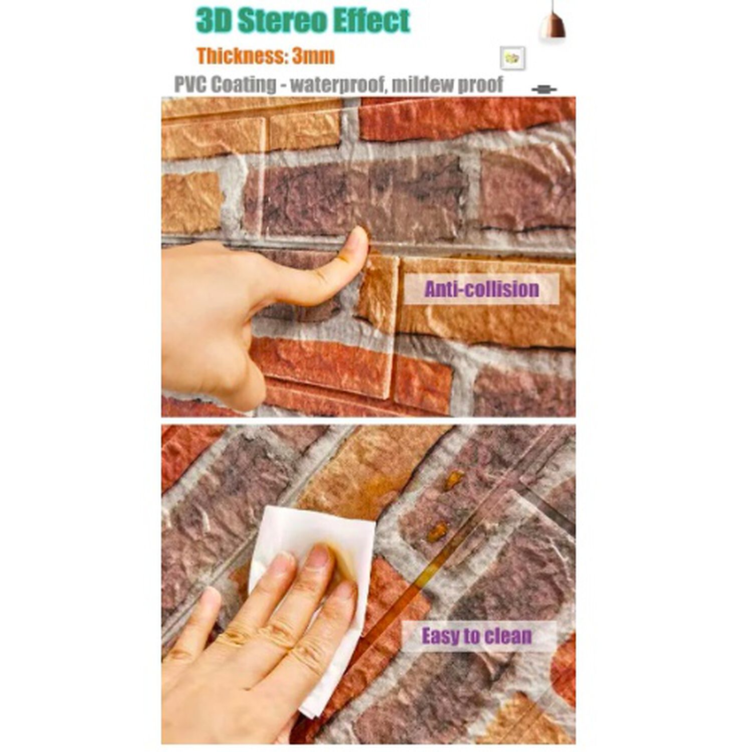 Pack 10 Lamina Papel Mural Autoadhesivo 3d Ladrillo Flamenco image number 2.0