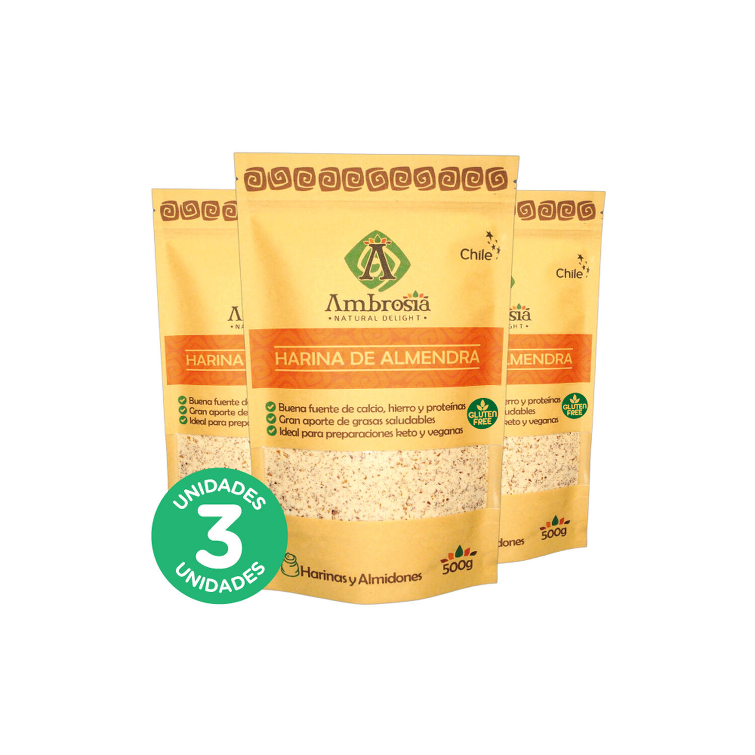 Pack 3, Harina De Almendra Con Piel Libre De Gluten Y Vegana 500gr. image number 0.0