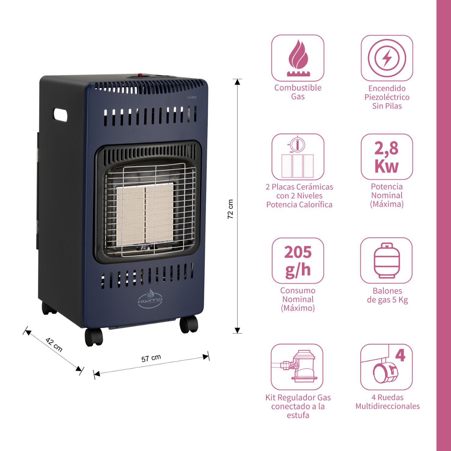 Estufa A Gas Interior 5 Kg 2,8 Kw Varme Blue image number 1.0