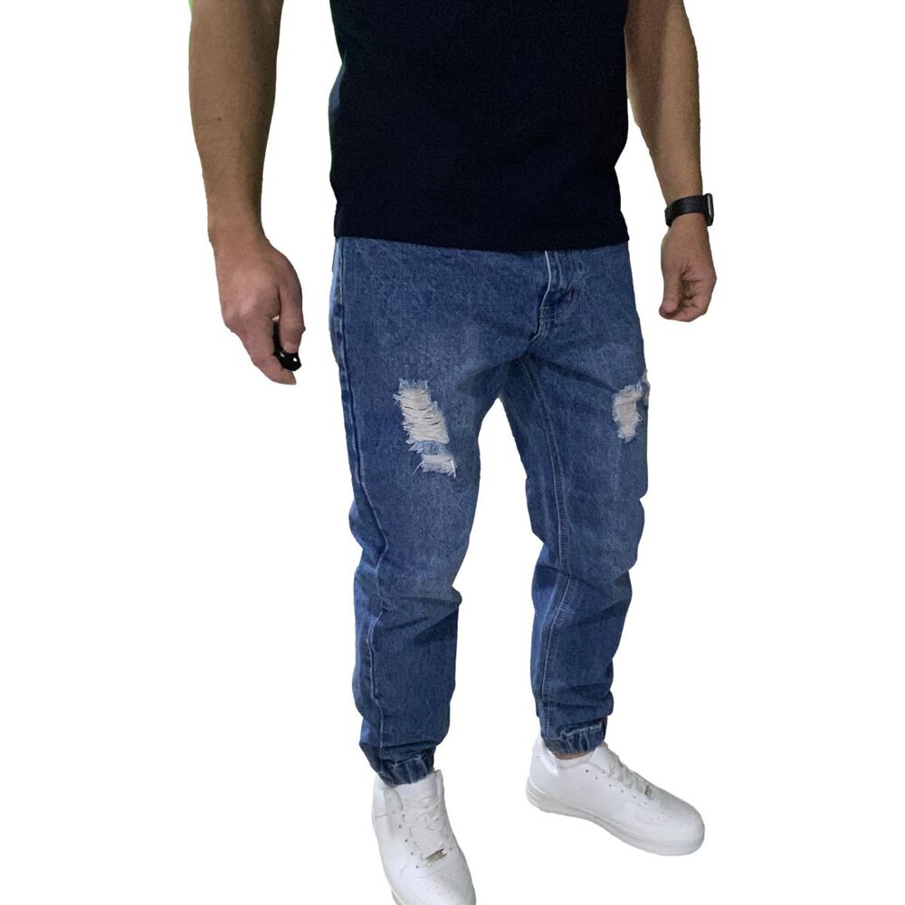 Joggers Jeans Mom Rasgado Tela Rígida Azul image number 3.0