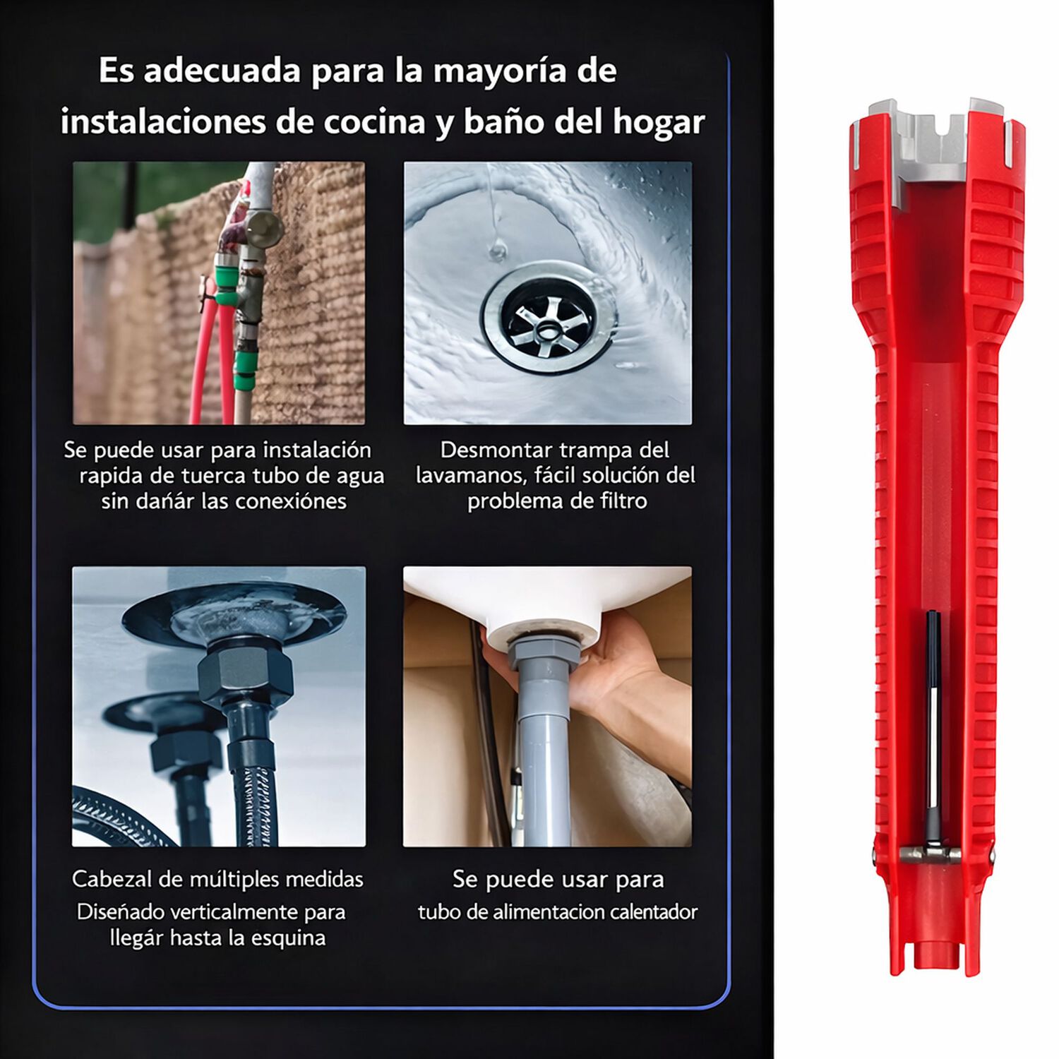 Llave Ajuste Tuercas Tubo Universal Multifunci&oacute;n Ba&ntilde;o Cocina image number 5.0