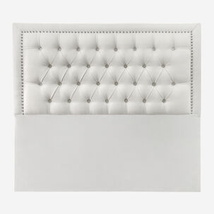 Respaldo De Cama Capitoné Frame Tachas Lino Marfíl 2 Plazas