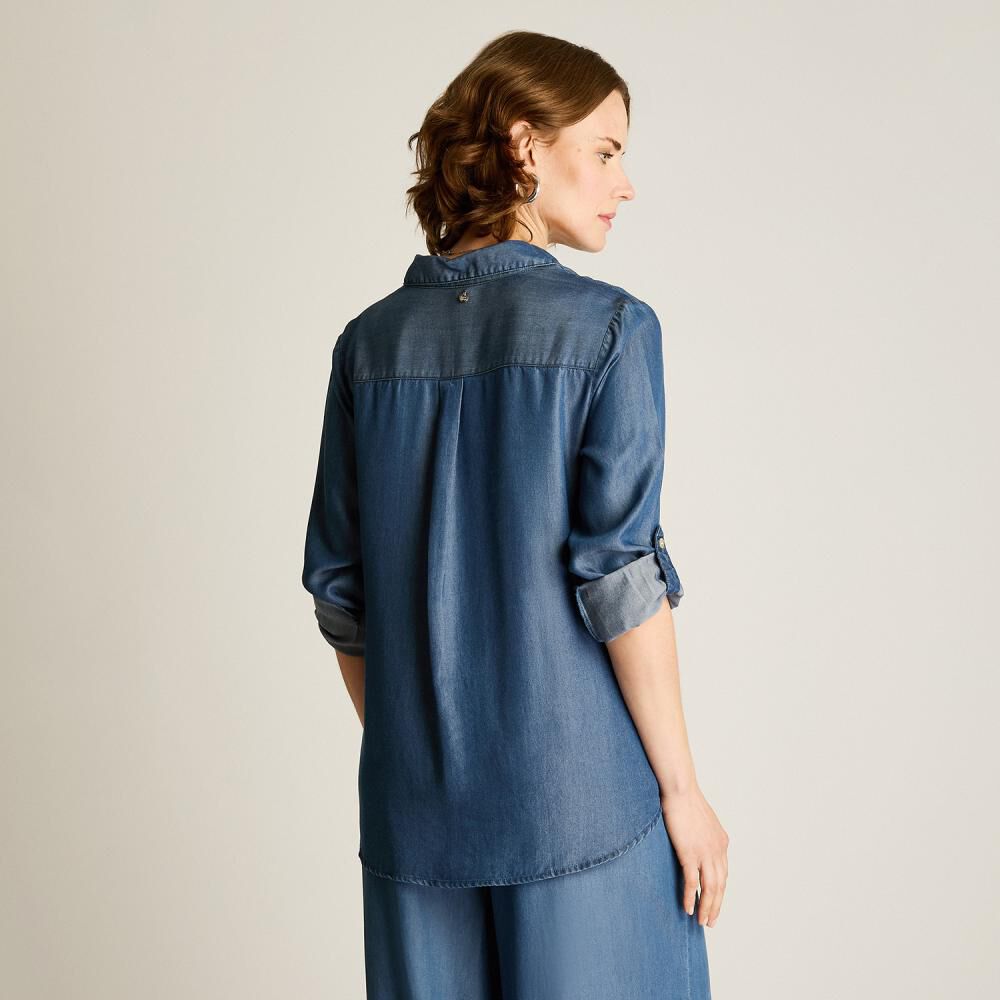 Blusa Lyocell Manga Larga Roll Up Cuello Camisero Mujer Lorenzo Di Pontti image number 2.0