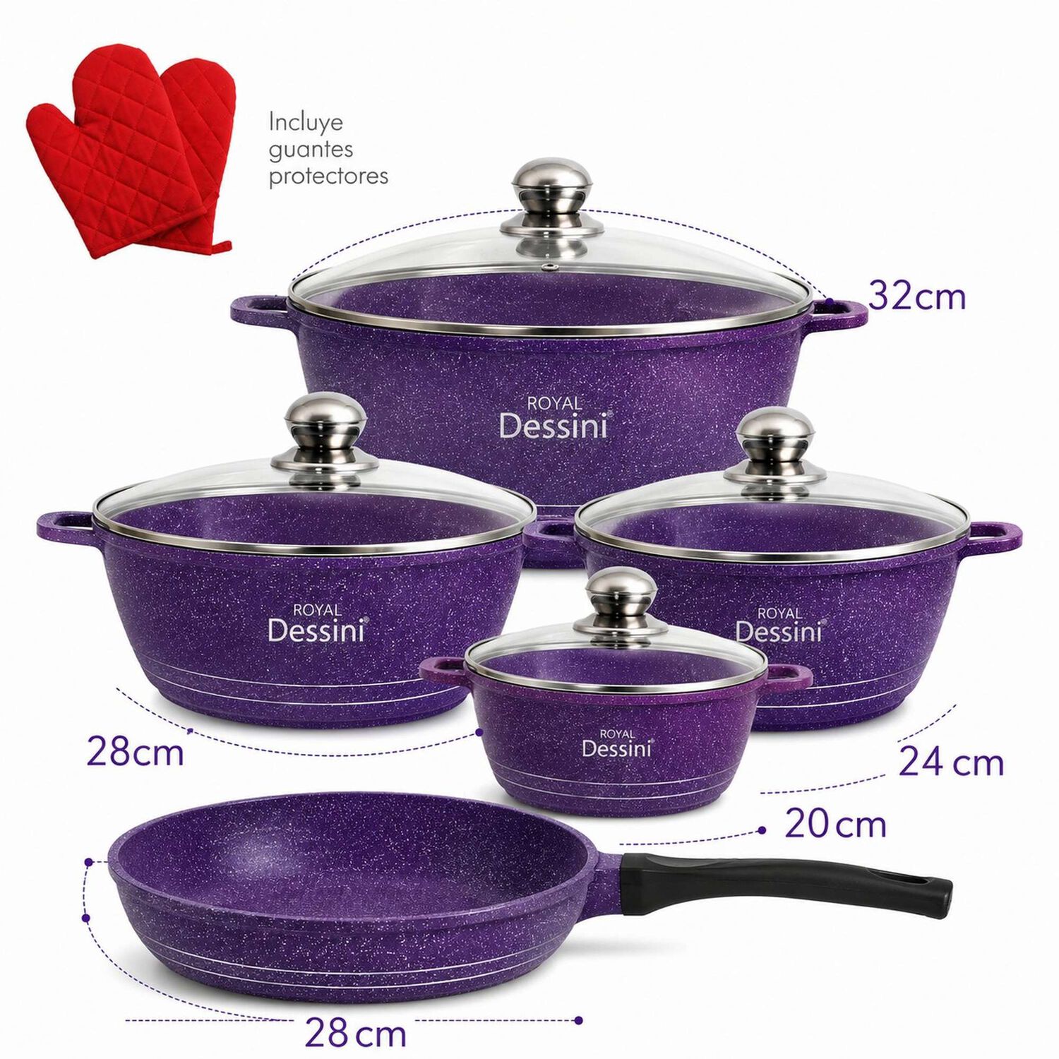 Juego De Ollas 12 Piezas Granito Royal Dessine Color Morado image number 3.0