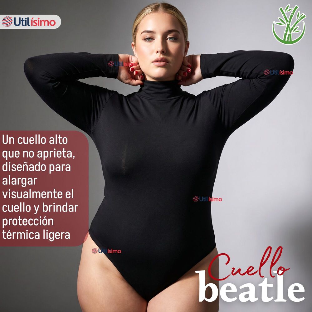Pack 6 Bodys Manga Larga Bamb&uacute; Cuello Alto Beatle Mujer Negro image number 5.0