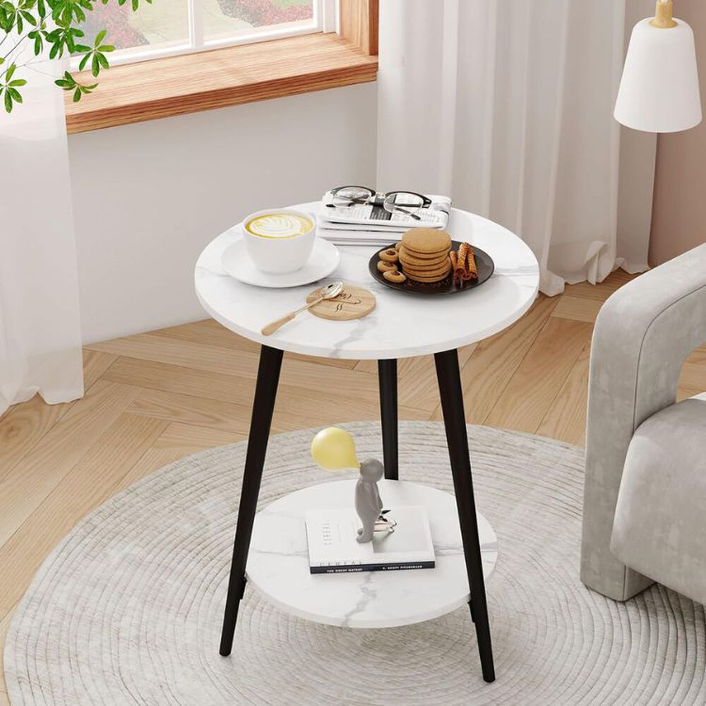 Mesa De Centro Redonda 40*40*52cm Mármol Blanco Con Patas Negras image number 6.0