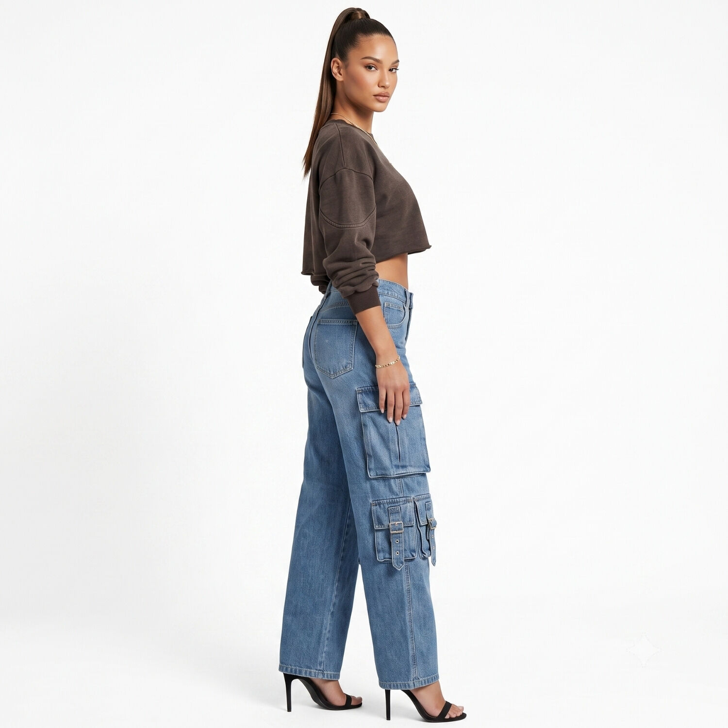 Pantalon Jeans Denim Cargo Wide Leg Mujer Niza image number 0.0