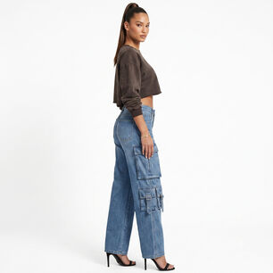 Pantalon Jeans Denim Cargo Wide Leg Mujer Niza