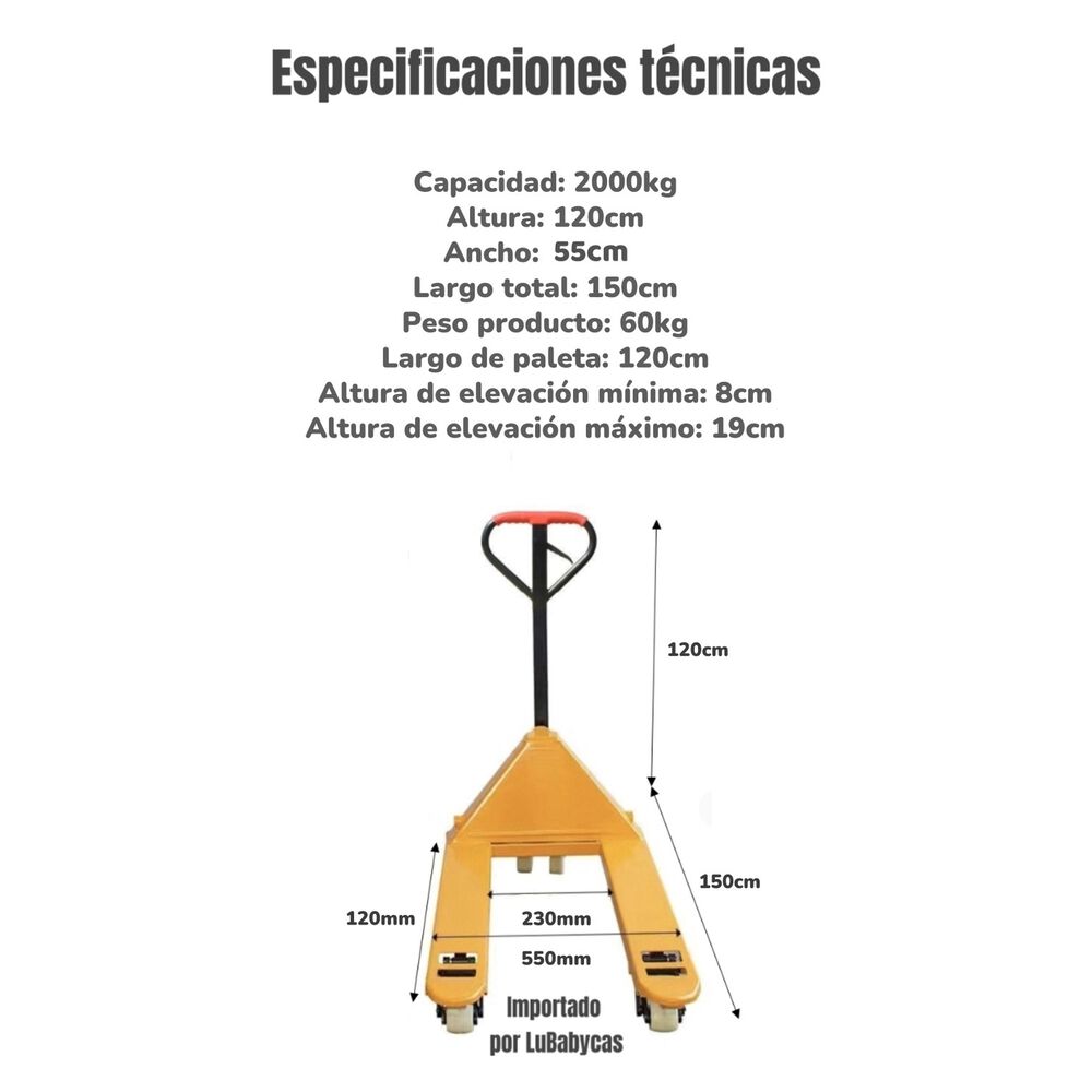 Transpaleta Manual 2000 Kg 550mm By Lubabycas image number 6.0