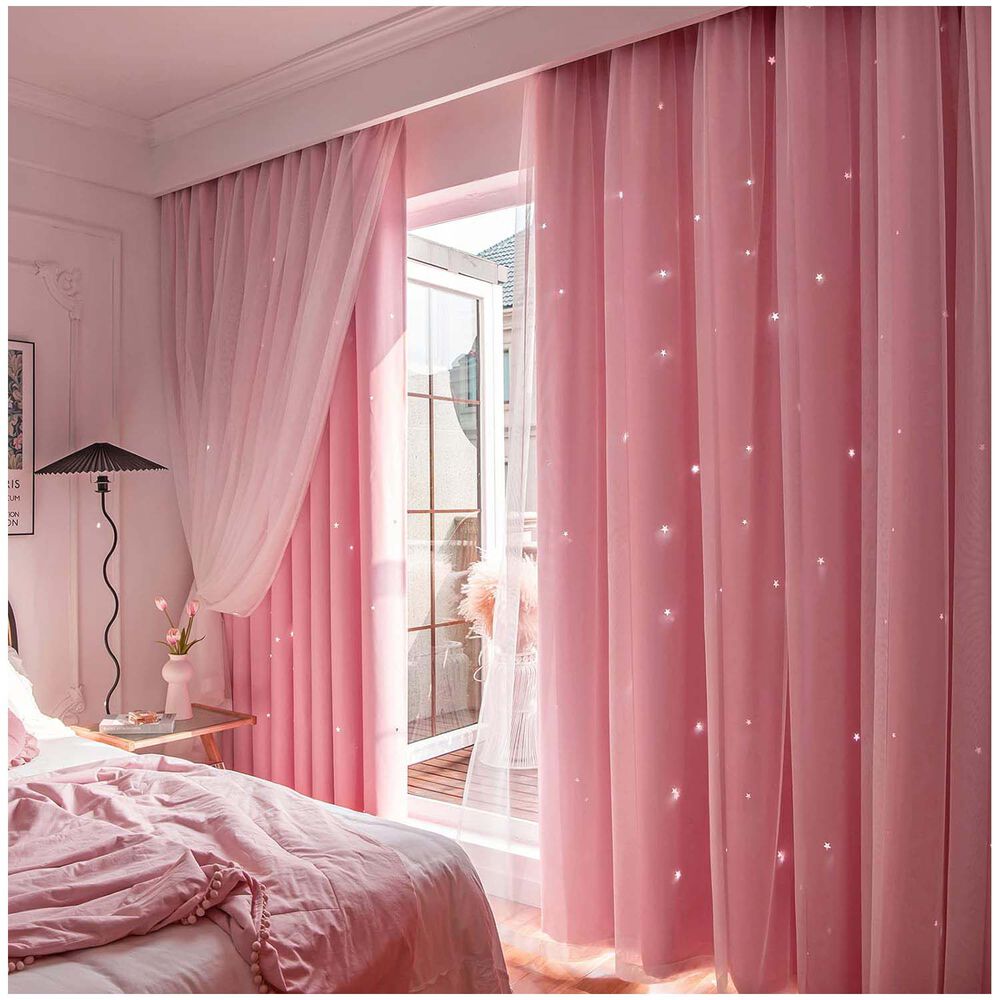 Cortinas Blackout Con Agujero Estrella Y Visillo Integrado - Rosa image number 0.0