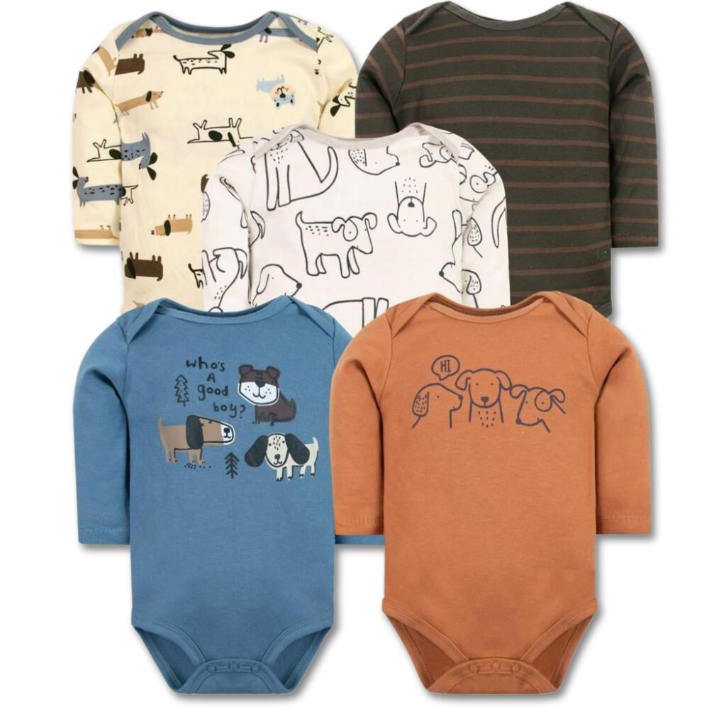 Pack 5 Bodys Ni&ntilde;o Manga Larga Tedmimak 100% Algod&oacute;n Cute Dogs image number 0.0