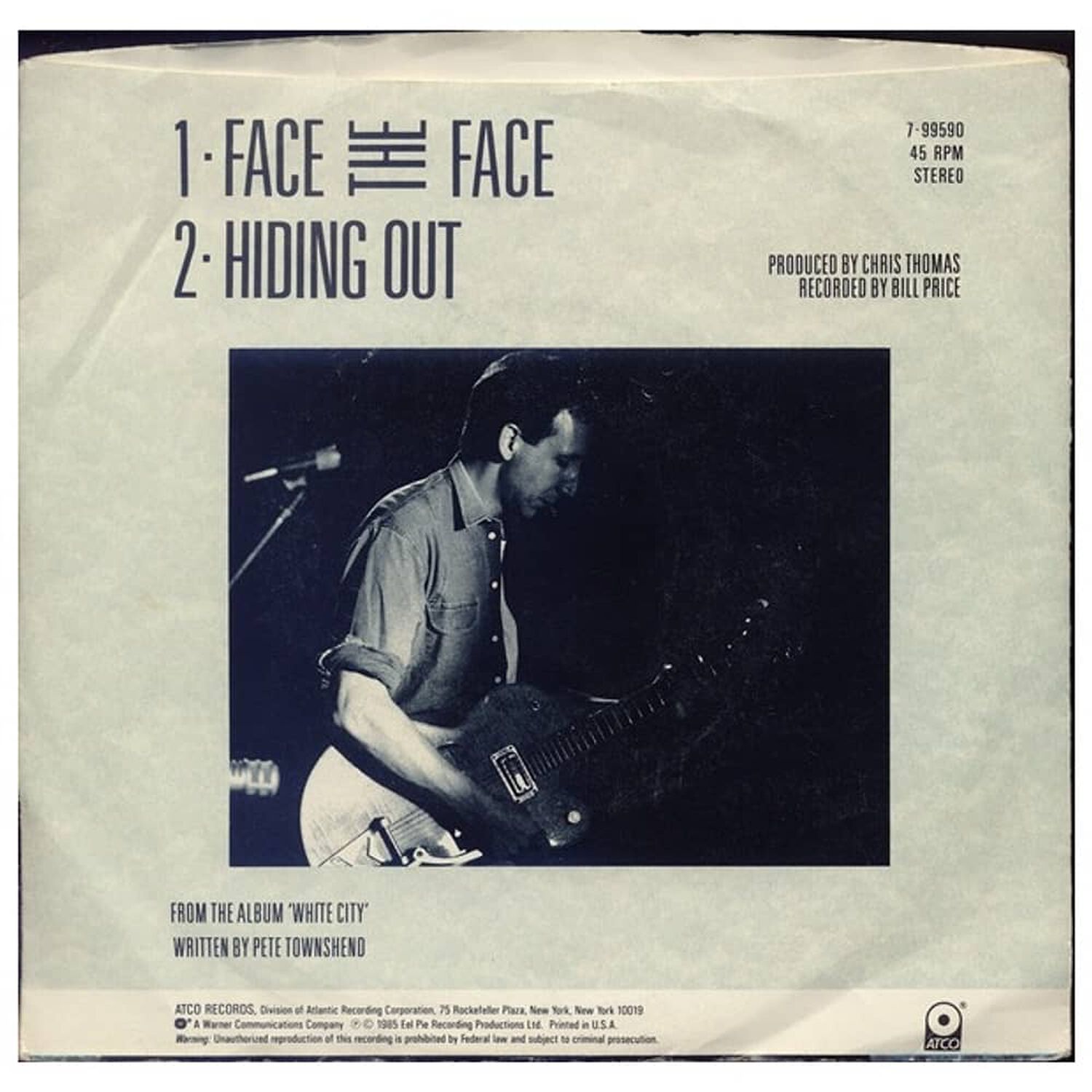 Pete Townshend - Face The Face | 7" Single Vinilo Usado image number 1.0