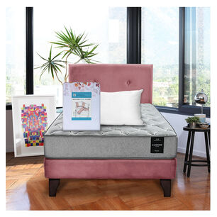 Combo Cama Cannon 1 1/2 Plaza Textil + Respaldo Tela Palo Rosa