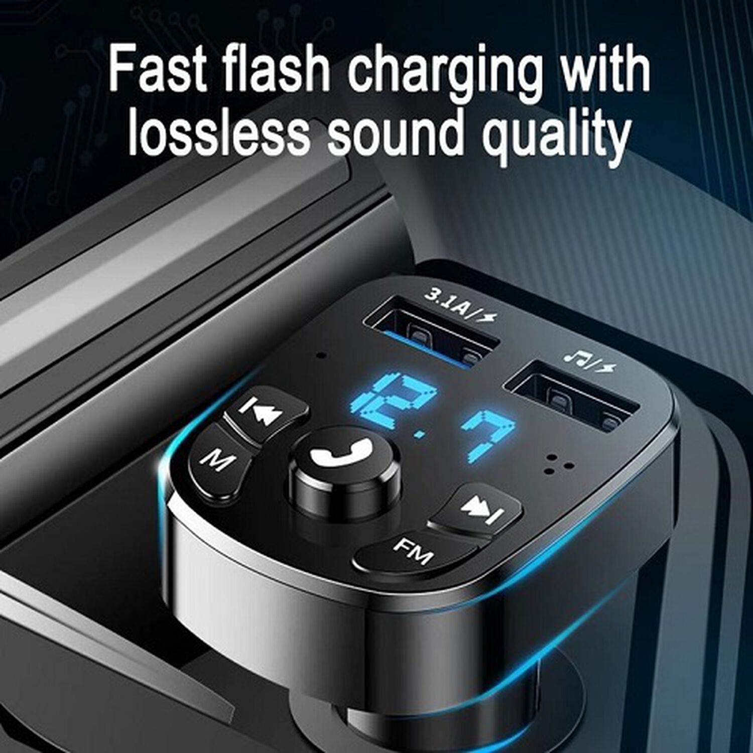 Adaptador Transmisor Bluetooth Fm Radio Cargador Celular 2,1a 2 Usb Encendedor image number 5.0