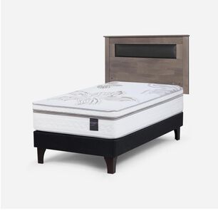 Cama Europea Rosen Art 4 / 1.5 Plazas / Base Normal  + Respaldo Ferrara Gris