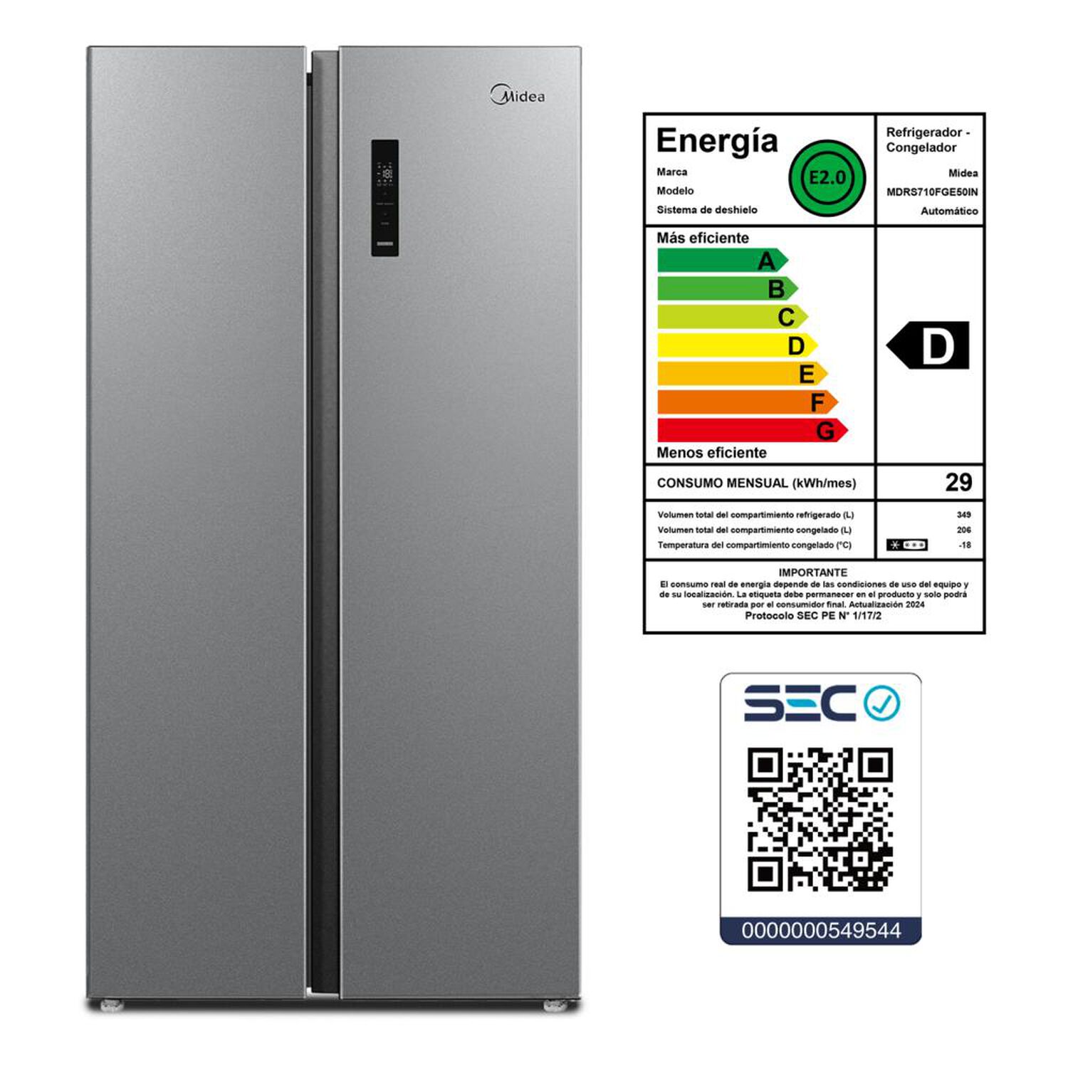 Refrigerador Side By Side Midea MDRS710FGE50IN / No Frost / 555 Litros / D image number 9.0