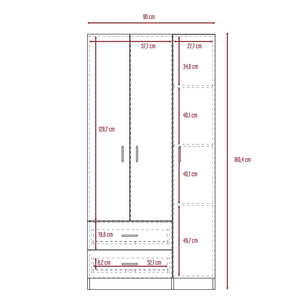 Closet 3 Puertas 2 Cajones Café Claro Y Blanco 180x90x47 Cm image number 9.0