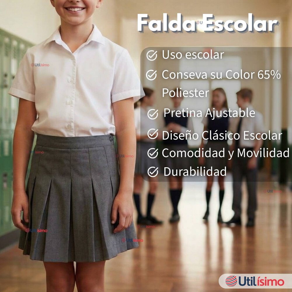 Pack 5 Faldas Escolares Plisada Color Gris Ni&ntilde;a image number 3.0