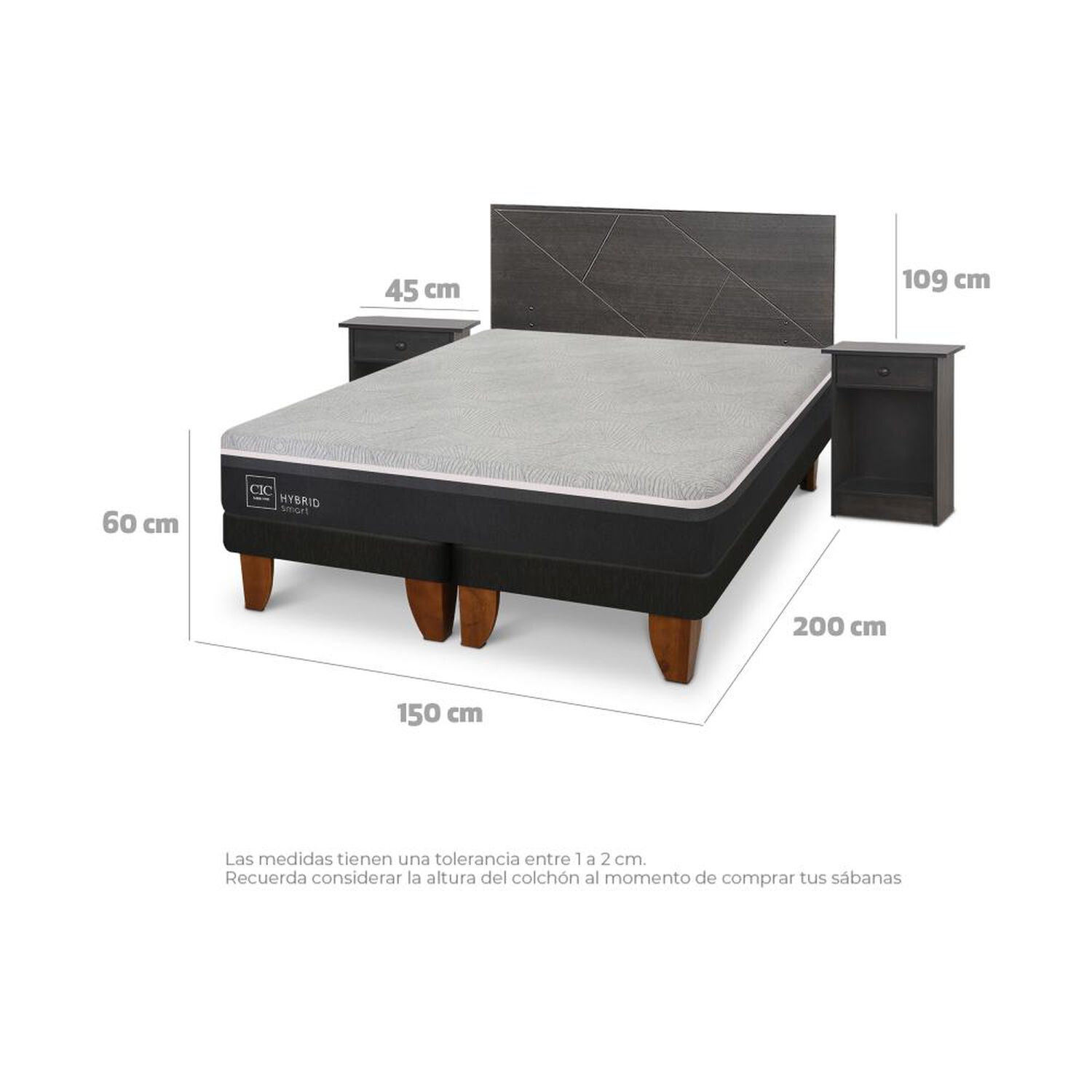 Cama Europea Cic Hybrid Smart / 2 Plazas / Base Dividida + Set De Maderas image number 3.0