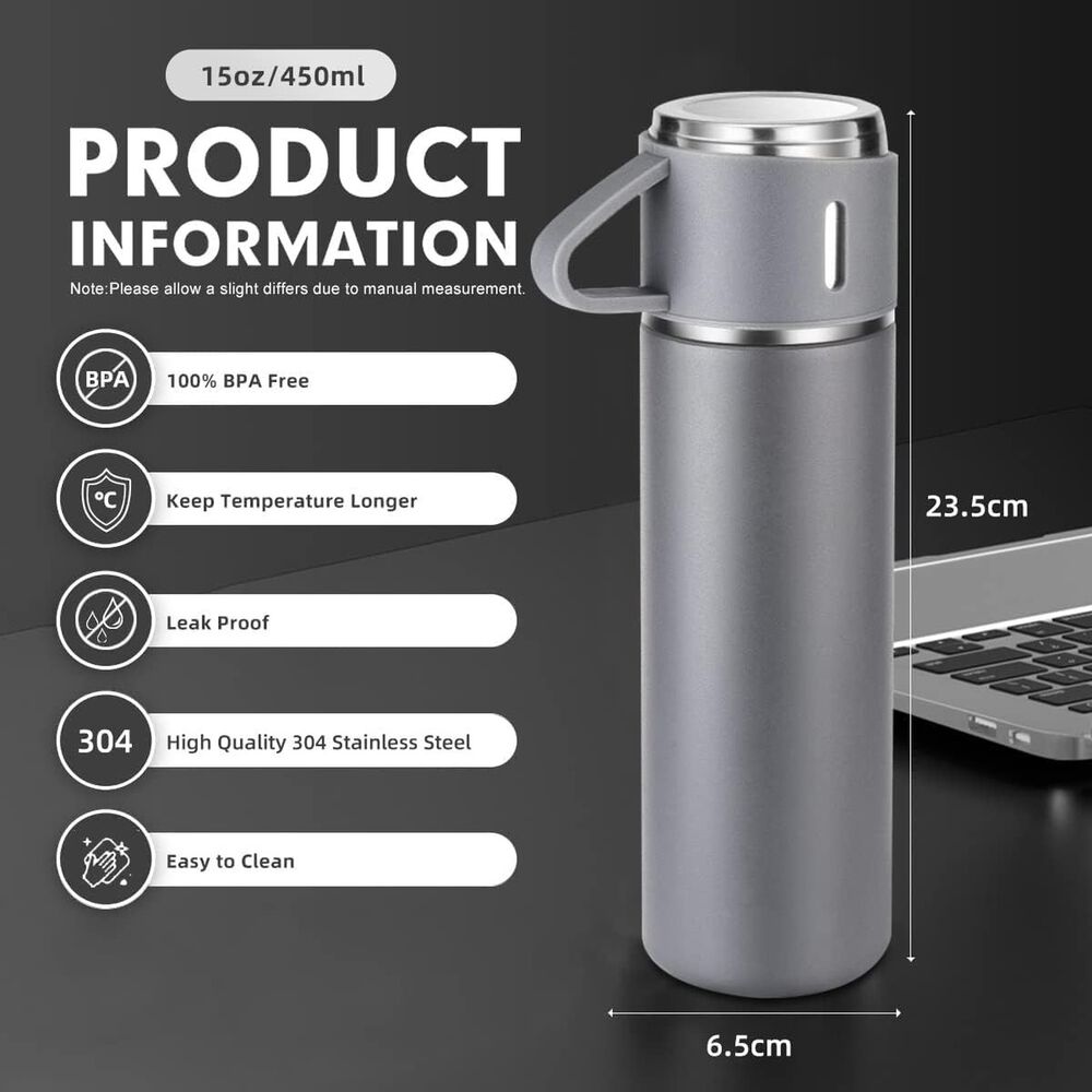 Termo Acero Inoxidable 500ml Aislante Frío Caliente Gris image number 4.0