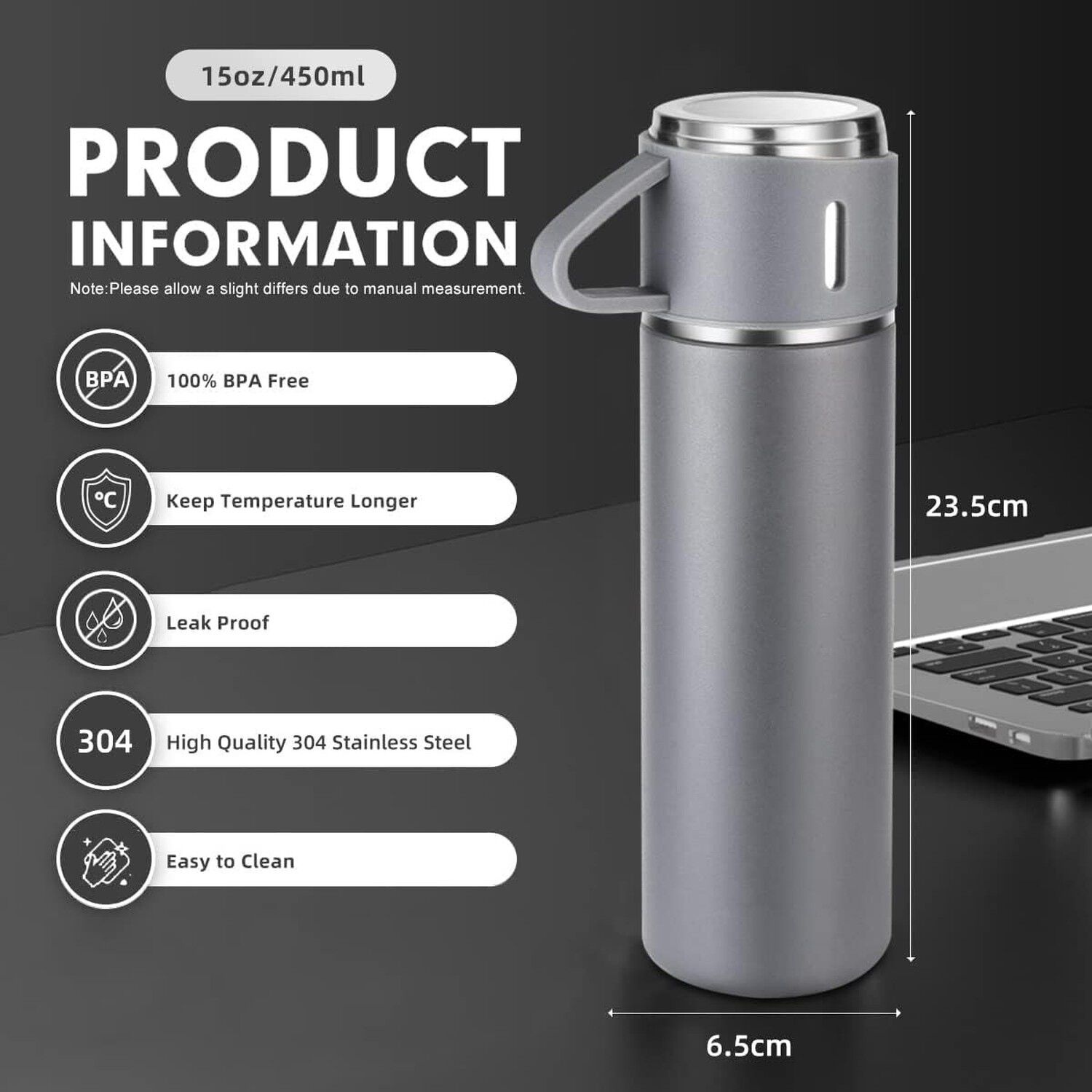 Termo Acero Inoxidable 500ml Aislante Fr&iacute;o Caliente Gris image number 4.0