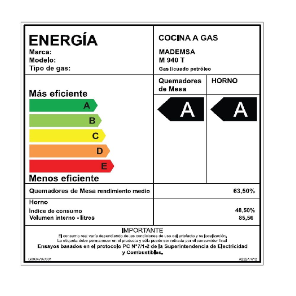 Cocina A Gas Mademsa 5 Platos Negro M 940 T image number 11.0