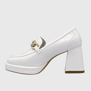 Zapato Para Mujer Con Taco Y Cadena Blanco Zapato Para Mujer Con Taco Y Cadena Blanco