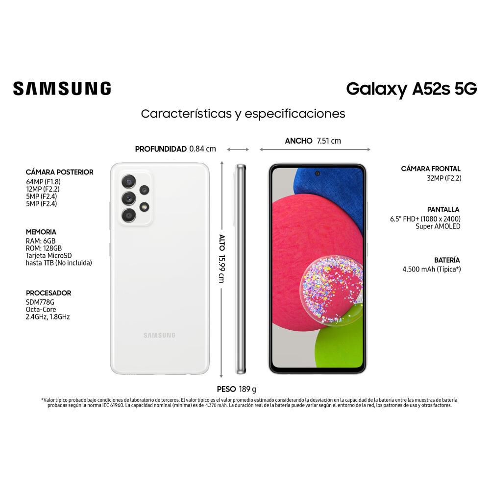 Smartphone Samsung Galaxy A52s Blanco / 128 Gb / Liberado image number 2.0