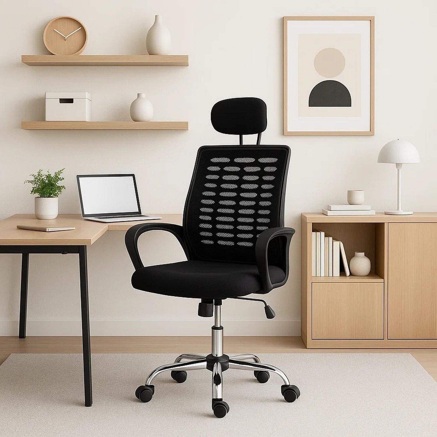 Silla Oficina Simply Mesh Negra Con Apoyabrazos Y Cabeza image number 2.0