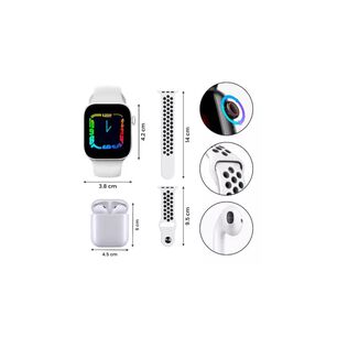 Reloj Inteligente + Aud&iacute;fonos + 2 Correas Blanco Rosa Negro