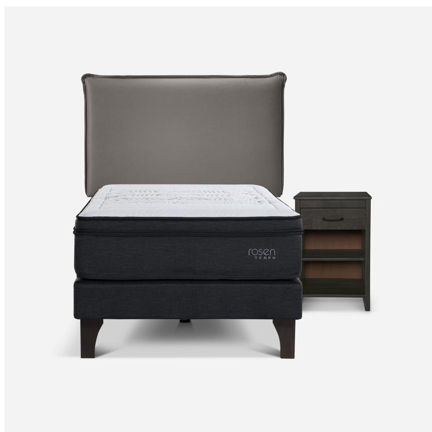 Cama Europea Rosen Tempo / 1.5 Plazas / Base Normal  + Set Maderas Maurice Gris image number 0.0