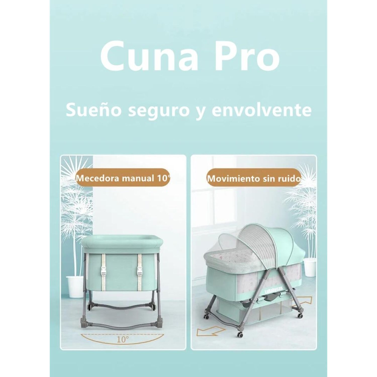 Cuna Beb&eacute; Mois&eacute;s Con Mosquitero Pro Gris Lubabycas image number 5.0