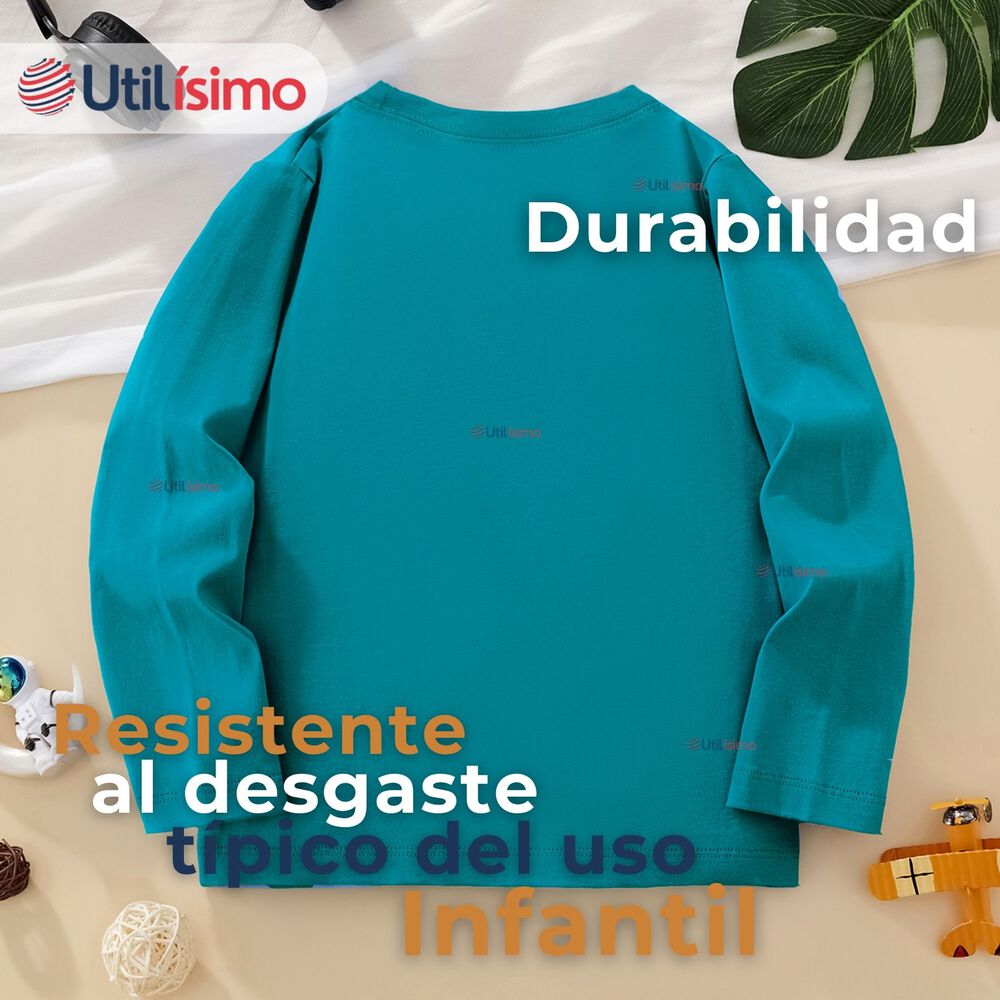 Polera Manga Larga Niño 100% Algodón Dinosaurio Verde Camiseta image number 7.0