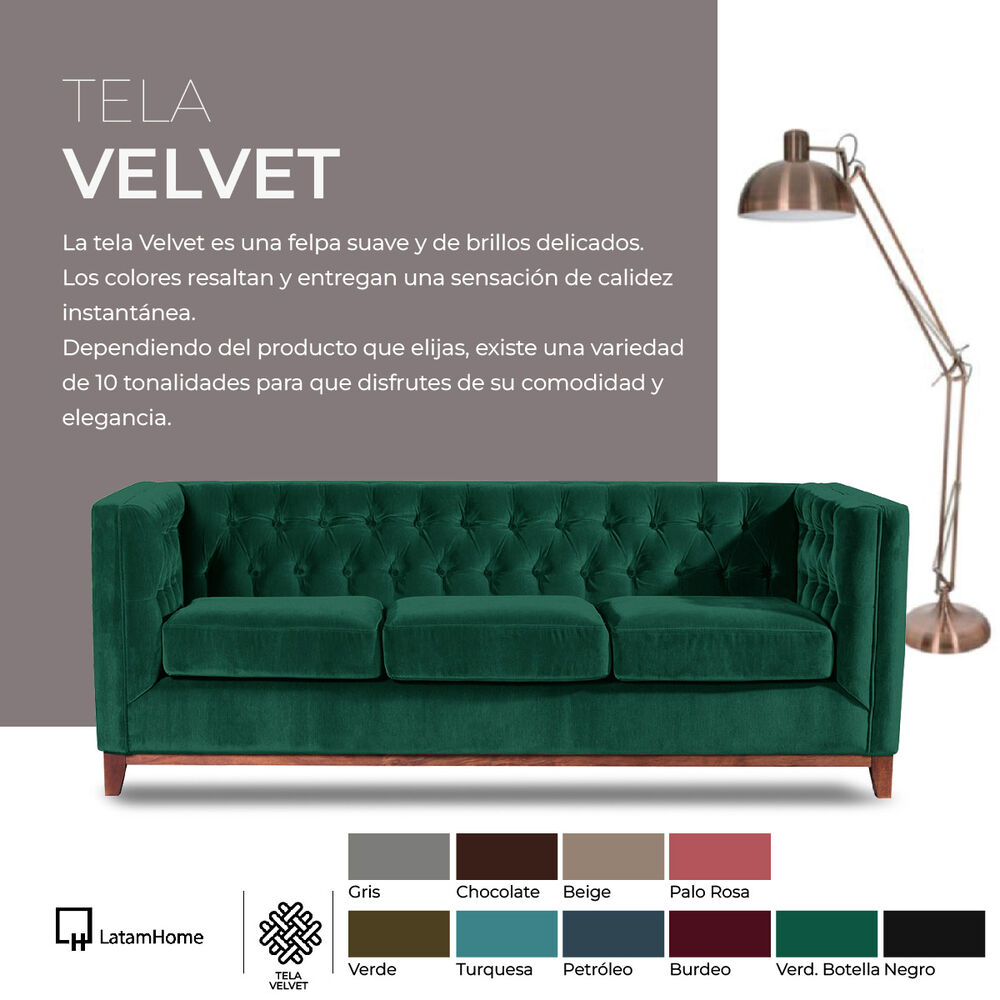 Sofa Florencia 2 Cuerpos Tela Velvet Verde image number 4.0