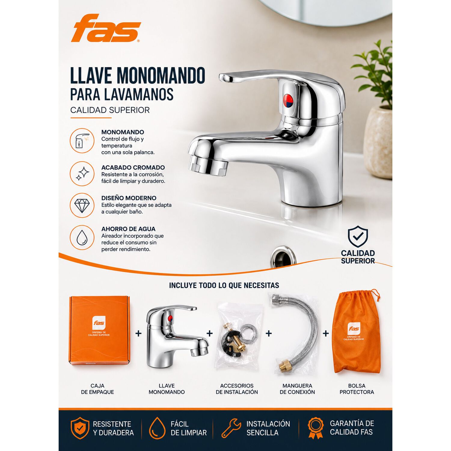 Llave Monomando Lavamanos Fas Calidad Superior image number 4.0