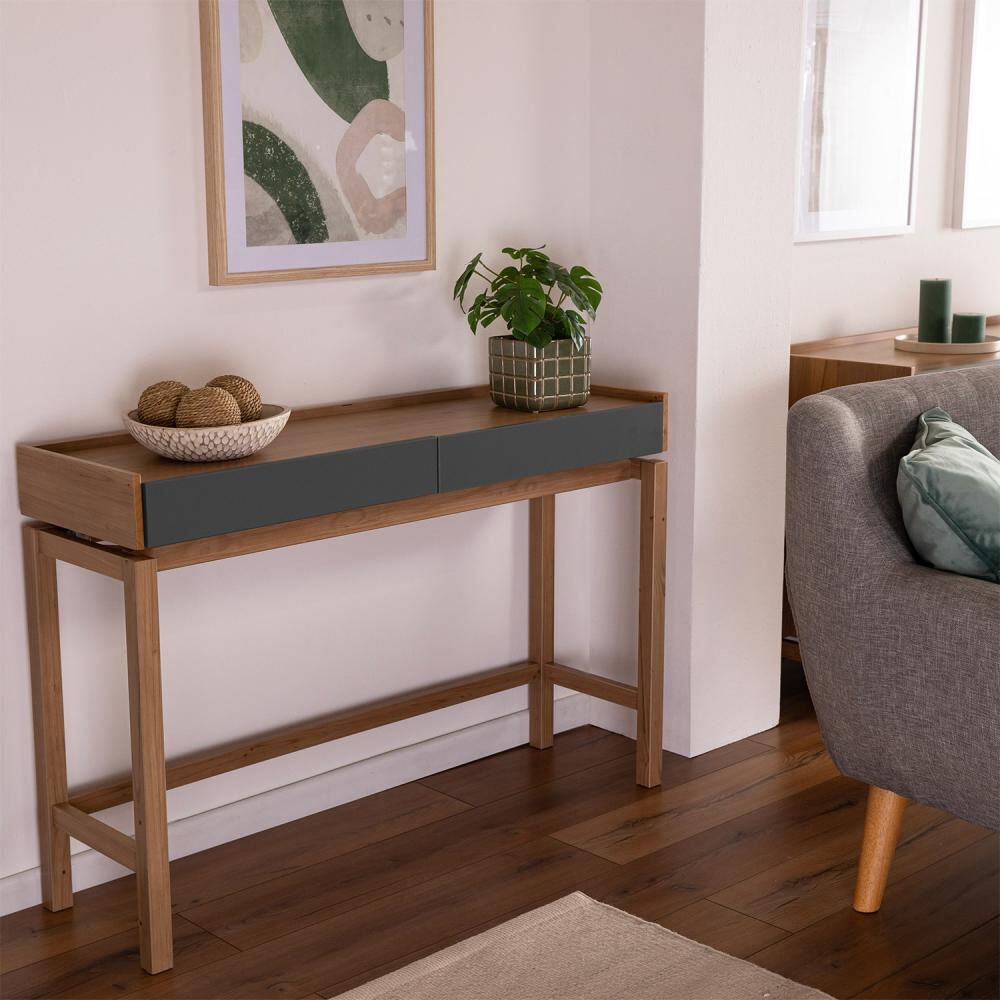 Mesa De Arrimo Roca Barcelona 2 Cajones Grafito-roble image number 6.0