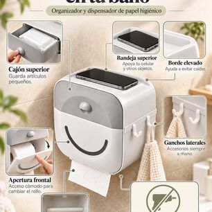 Dispensador Porta Confort Papel Higi&eacute;nico De Pared Con Caj&oacute;n Y Soporte Celular Gris