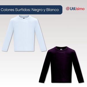 Pack 3 Camisetas Poleras Algodón Primera Capa Manga Larga Niño Negro Blanco
