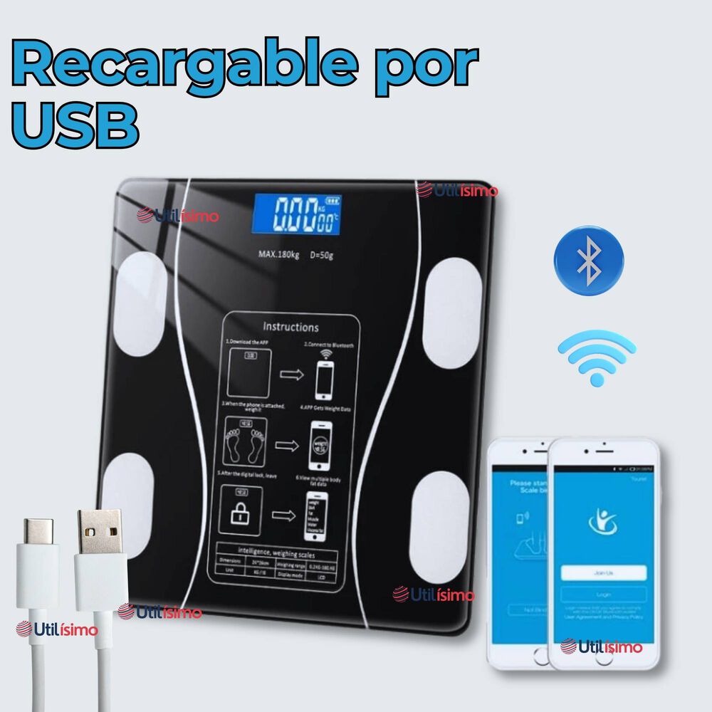Balanza Pesa Digital Inteligente App Bluetooth Báscula Recargable image number 9.0