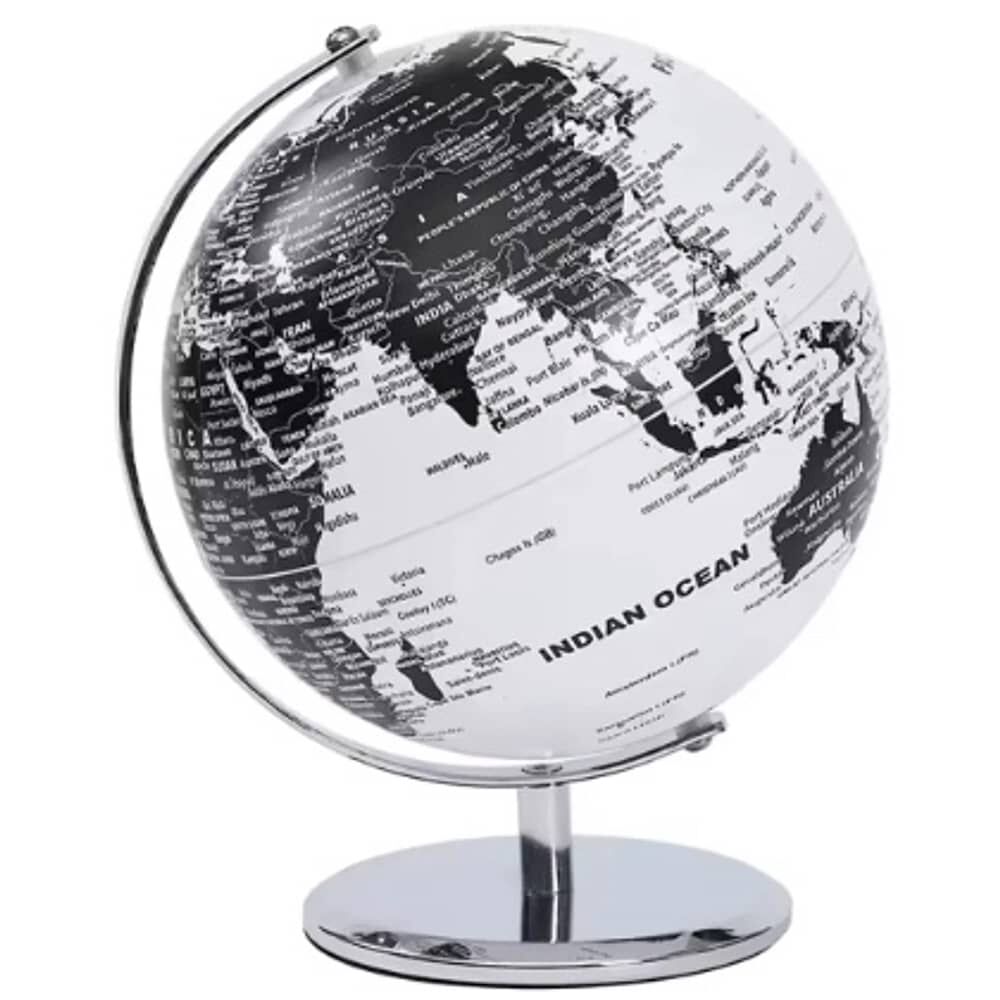 Globo Terr&aacute;queo Pol&iacute;tico Sop. Met&aacute;lico 20cm. Negro/blanco image number 0.0