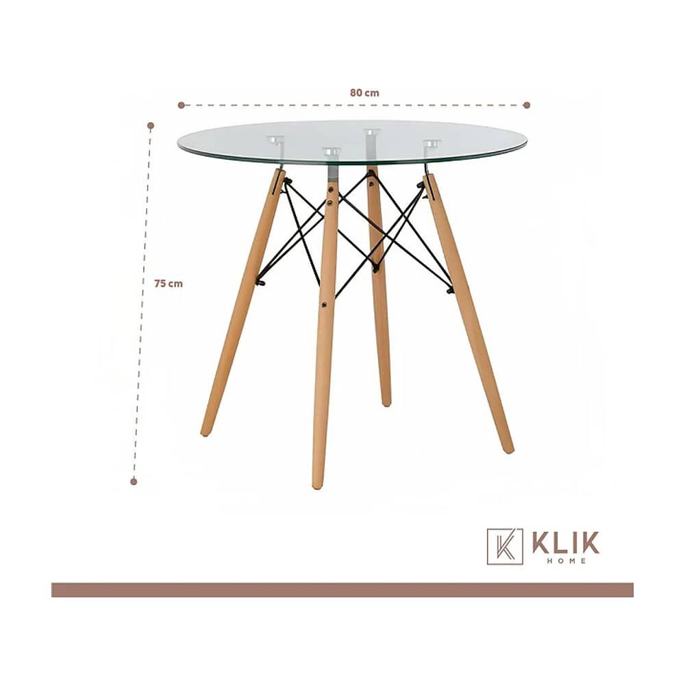 Comedor Mesa Eames 80cm Redonda Vidrio + 4 Silla Macron Terciopelo - Beige image number 5.0