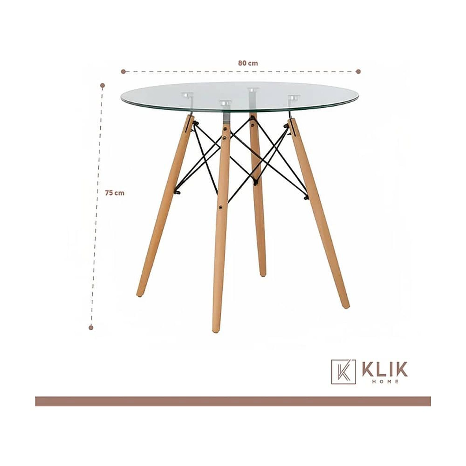 Comedor Mesa Eames 80cm Redonda Vidrio + 4 Silla Macron Terciopelo - Beige image number 5.0
