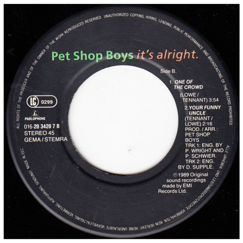 Pet Shop Boys - It's Alright | 7'' Single Vinilo Usado image number 3.0