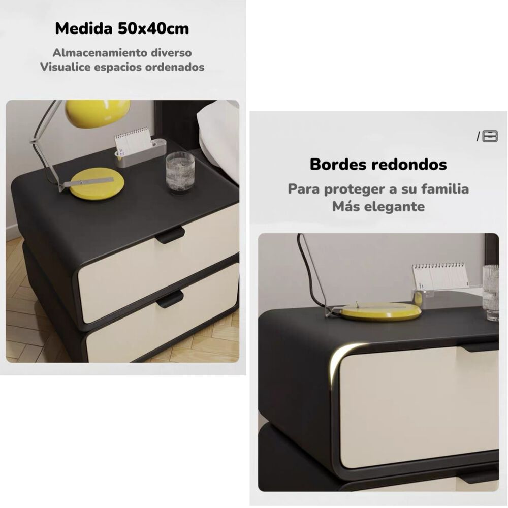 Velador De Madera 2 Cajones Listo Para Usar Crema image number 2.0