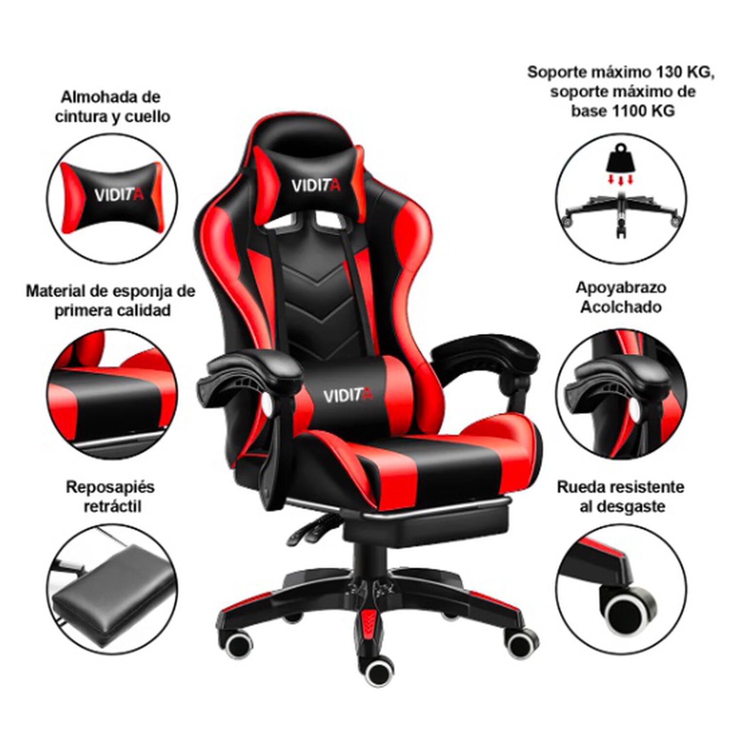 Silla Gamer Ergon&oacute;mica Rojo image number 1.0