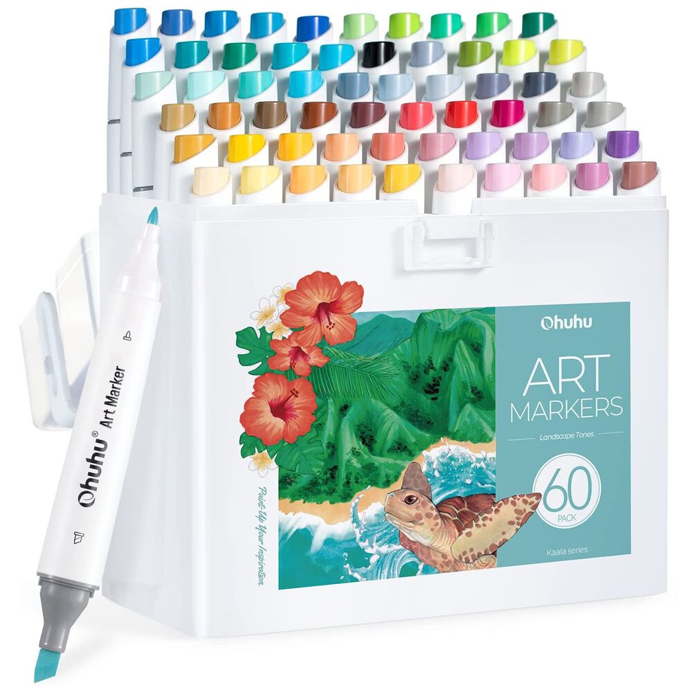 Ohuhu 60 Marcadores Alcohol Fina & Biselada Fina Paisajes image number 0.0