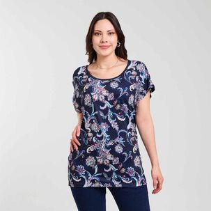 Polera Full Print Manga Corta Cuello Redondo Mujer Sexy Large