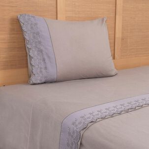 Sabana Polar Lisa Broderie 1.5 Plazas Taupe